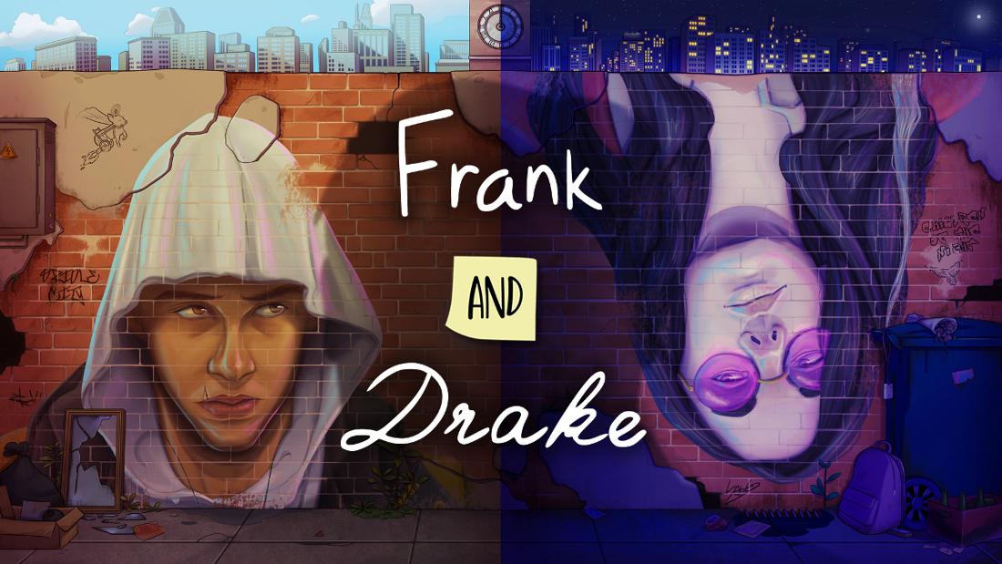 'Frank and Drake' key art showing the main characters on a bricked wall.