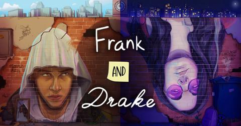 'Frank and Drake' key art showing the main characters on a bricked wall.