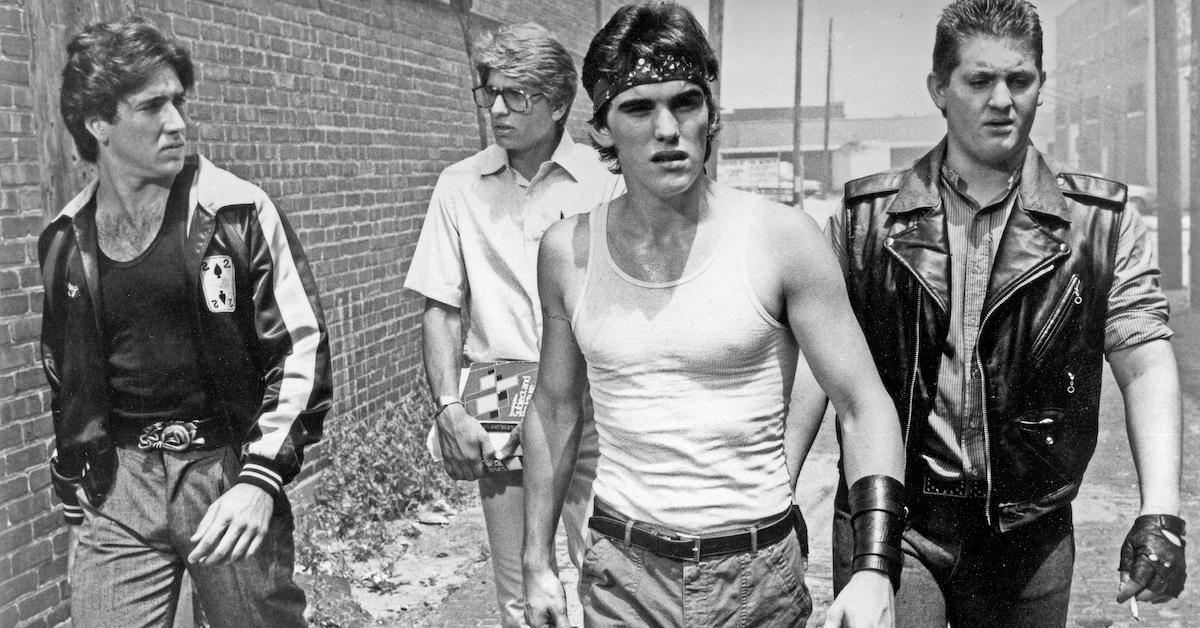 From left to right, actors Nicolas Cage, Vincent Spano, Matt Dillon and Chris Penn star in the film 'Rumble Fish' in 1983.