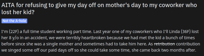 Coworker Lost Son Mothers Day Off