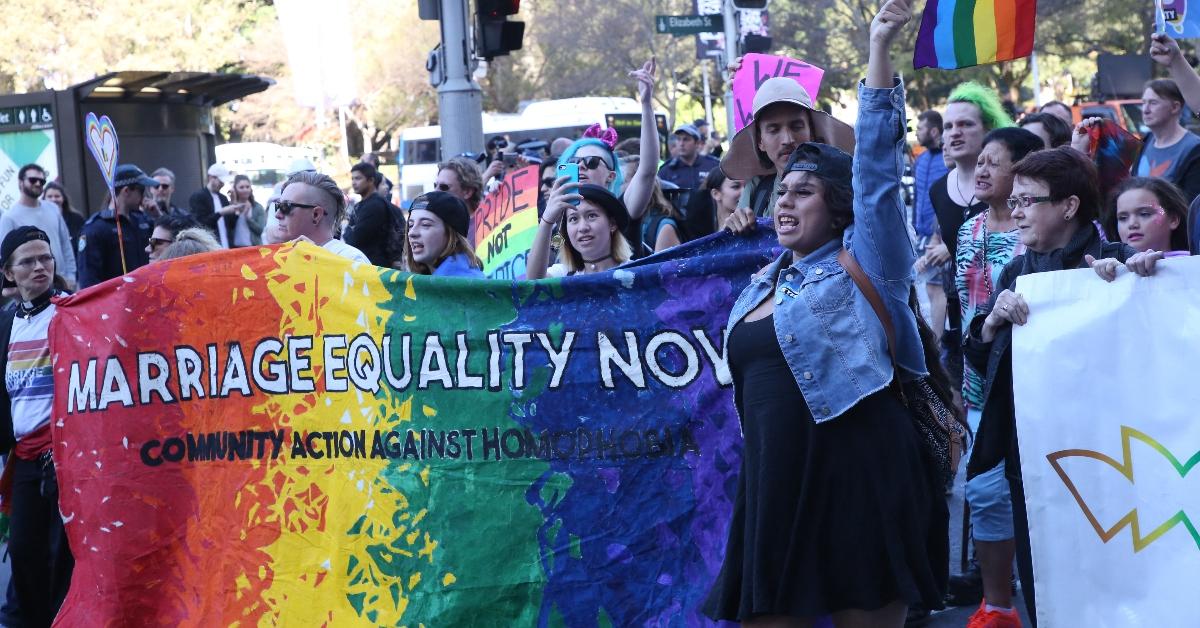 Protestors supporting same-sex marriage