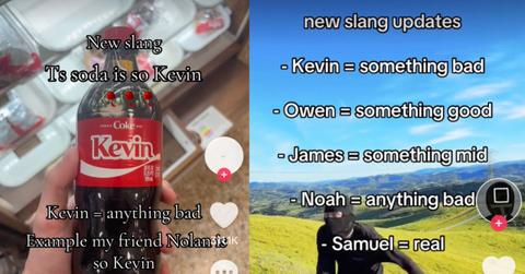 Two TikTok videos explaining what Kevin means.