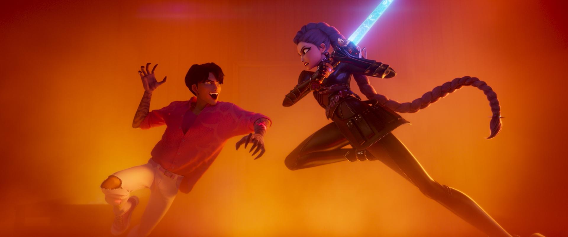 Rumi fighting a demon in KPop Demon Hunters
