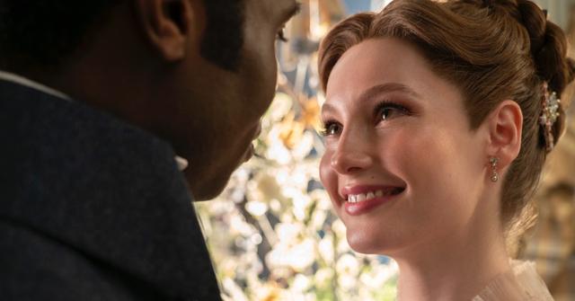 Francesca Bridgerton gazing into John Stirling's eyes.