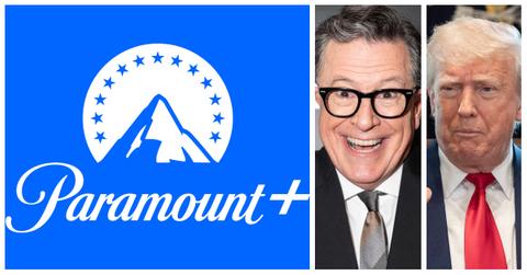 Paramount Plus logo, Stephen Colbert, Donald Trump
