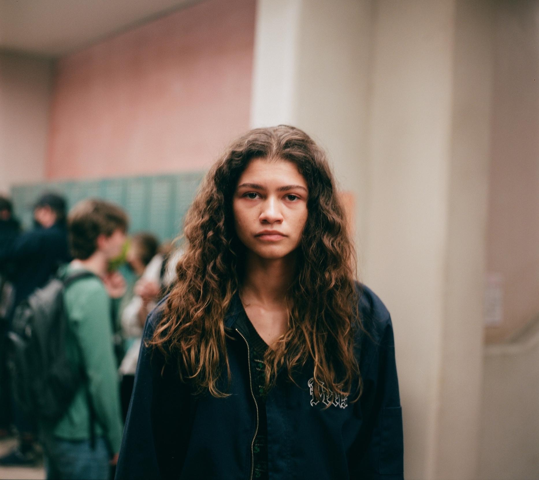 Zendaya behind the scenes of 'Euphoria' Season 2 in character as Rue Bennett.