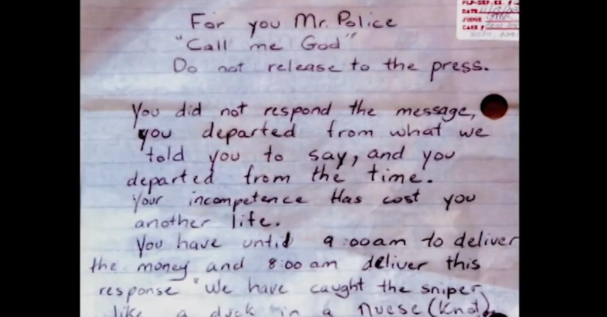 Letter left by the D.C. Snipers