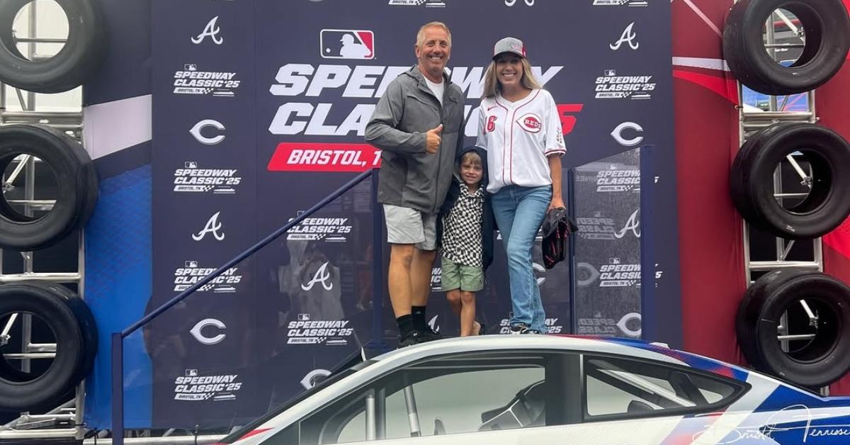 Greg Biffle with his wife and son at the Bristol Motor Speedway.