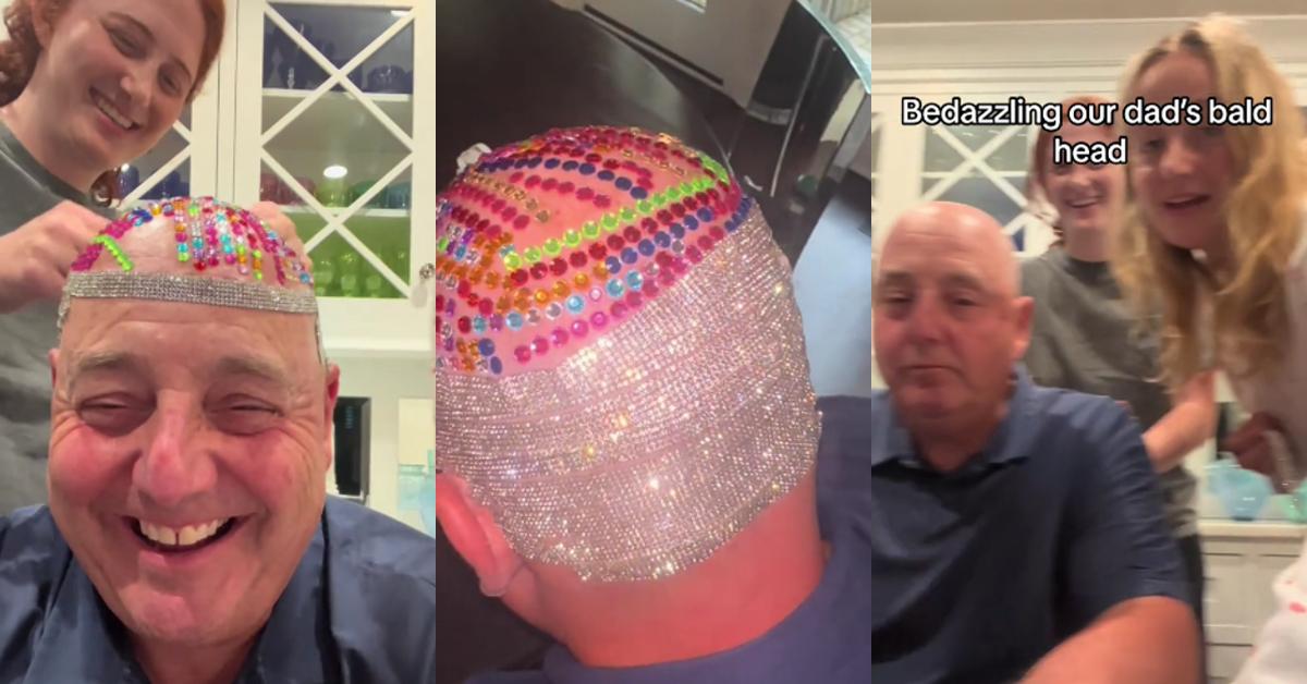 Daughters Bedazzle Dad's Head in Viral TikTok — He's GLEAMING