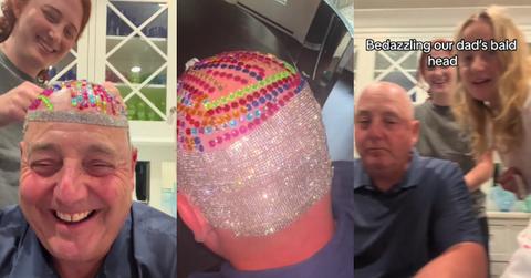 Daughters Bedazzle Dad's Head in Viral TikTok — He's GLEAMING