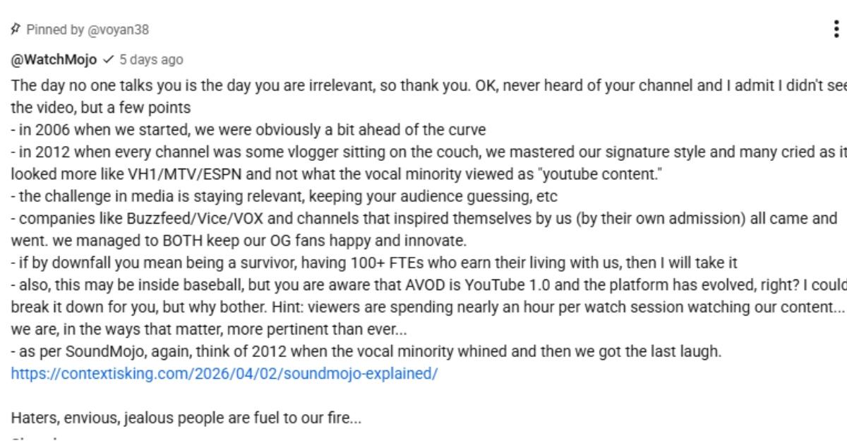 WatchMojo responded to Voyan's video with a cringe-inducing comment to defend themselves.