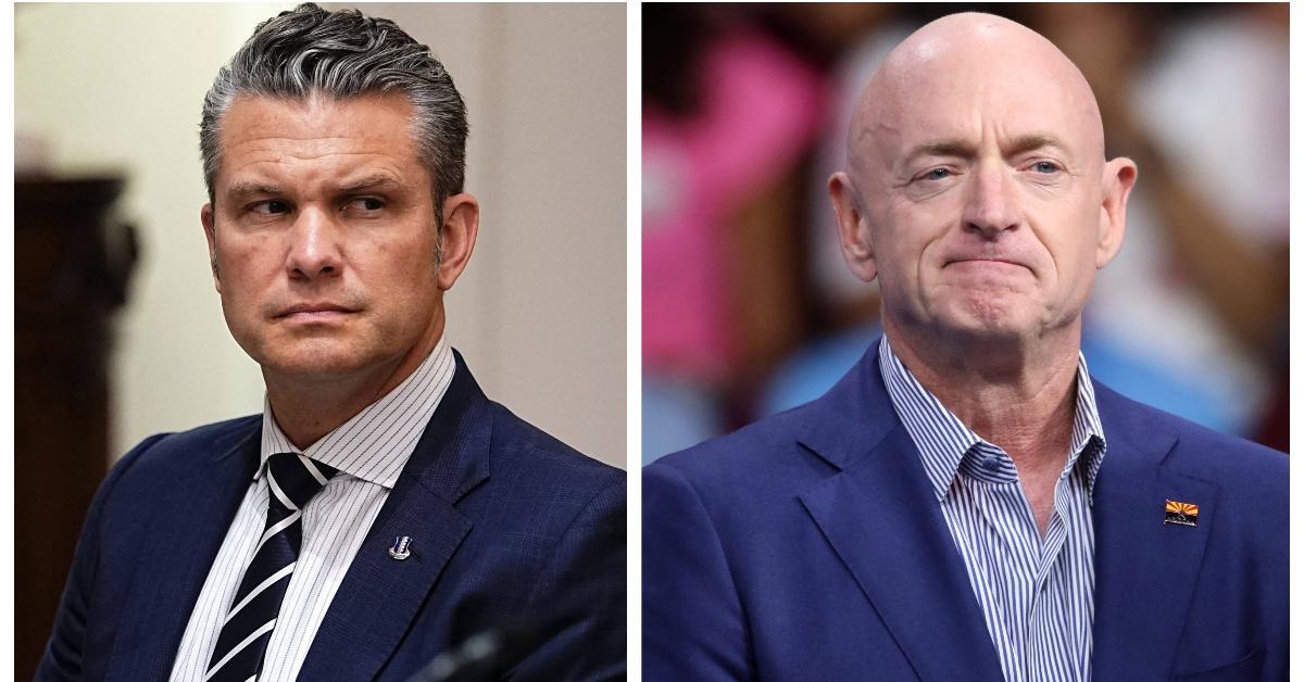 (L-R): Pete Hegseth; Mark Kelly