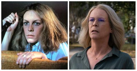 Jamie Lee Curtis as Laurie Strode in 'Halloween' (1978) and 'Halloween Ends' (2022).