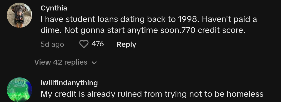 never payiing back loans