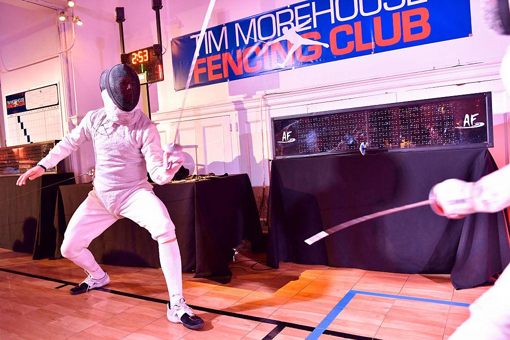 A fencer fencing