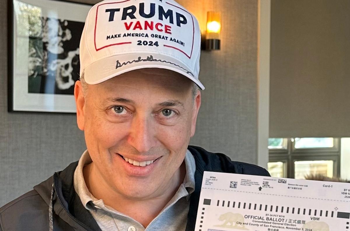 David Sacks in a Trump hat with a ballot