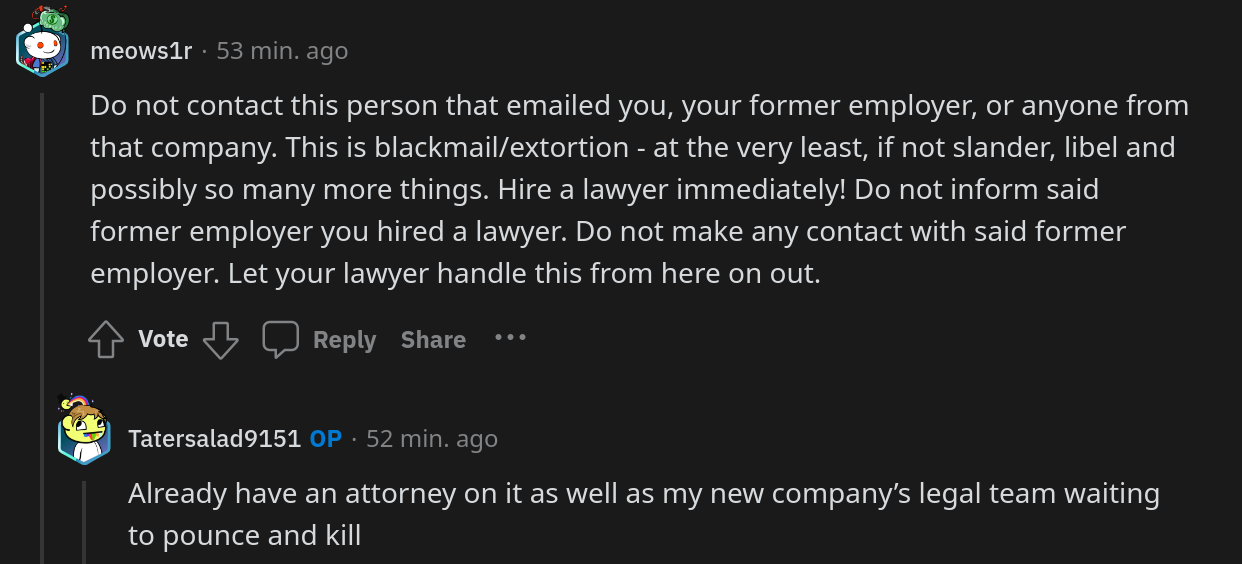 former company blackmails employee