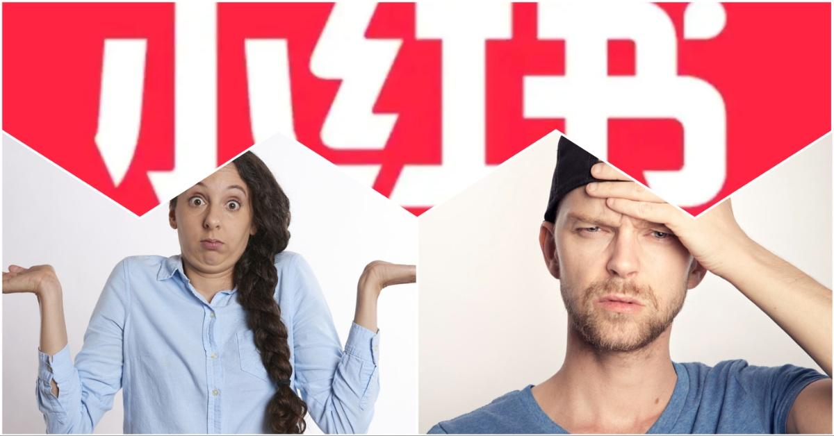 Collage with RedNote logo and two confused people