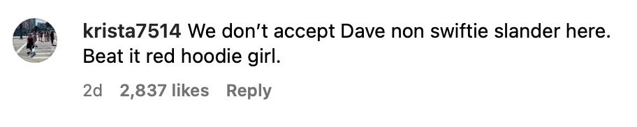 Comment about the red hoodie girl calling Dave Portnoy a fake Taylor Swift fan.