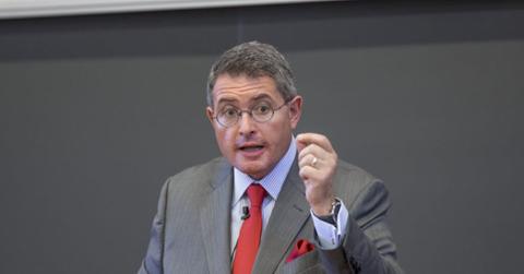 Leonard Leo speaking at Cornell University.