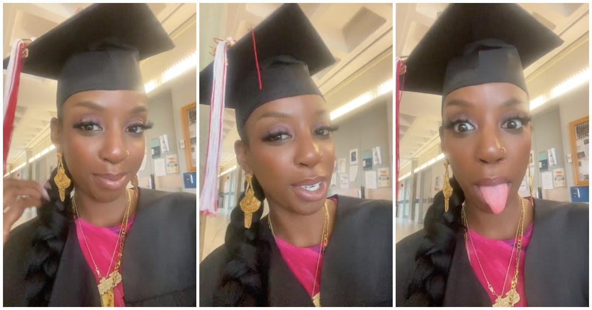 Kadia Iman wears graduation cap and hat.