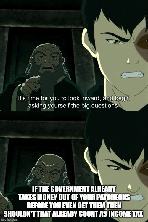 A tax day meme featuring Iroh and Zuko from 'Avatar: The Last Airbender'