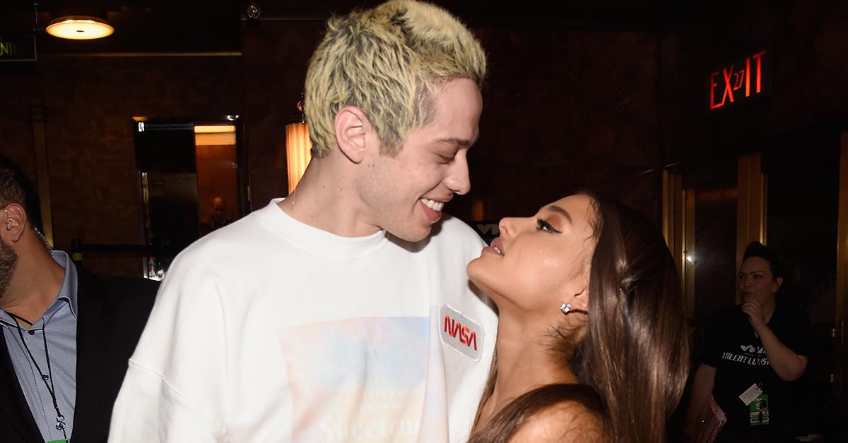 Pete Davidson and Ariana Grande gazing into each other's eyes.