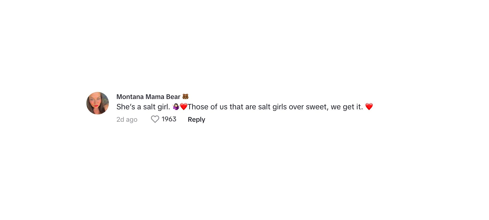 A commenter saying that Teagan is a salt girl