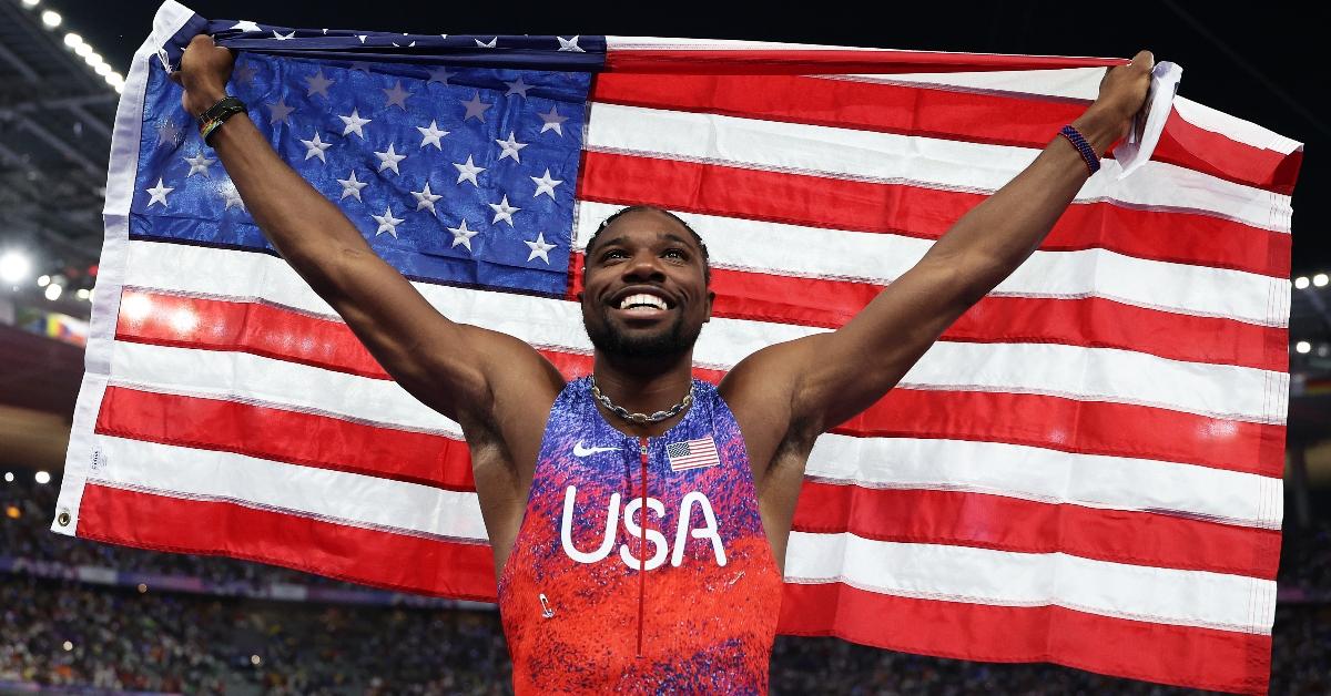  Noah Lyles of Team United States celebrates winning the gold medal 