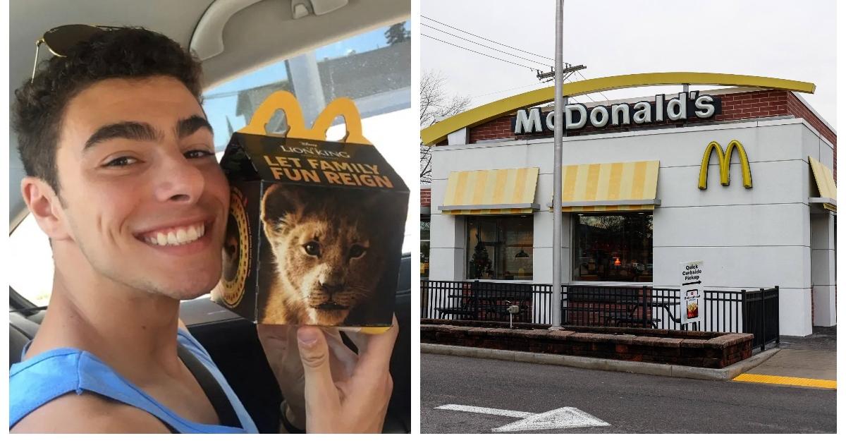 (L-R): Luigi Mangione smiles with a Happy Meal box; McDonald's in Altoona where Mangione was arrested