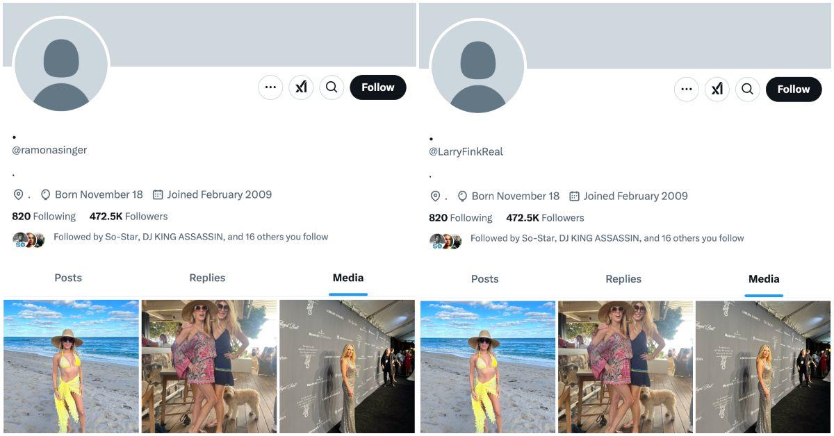 Larry Fink and Ramona Singer's X accounts seem to contain the same content.