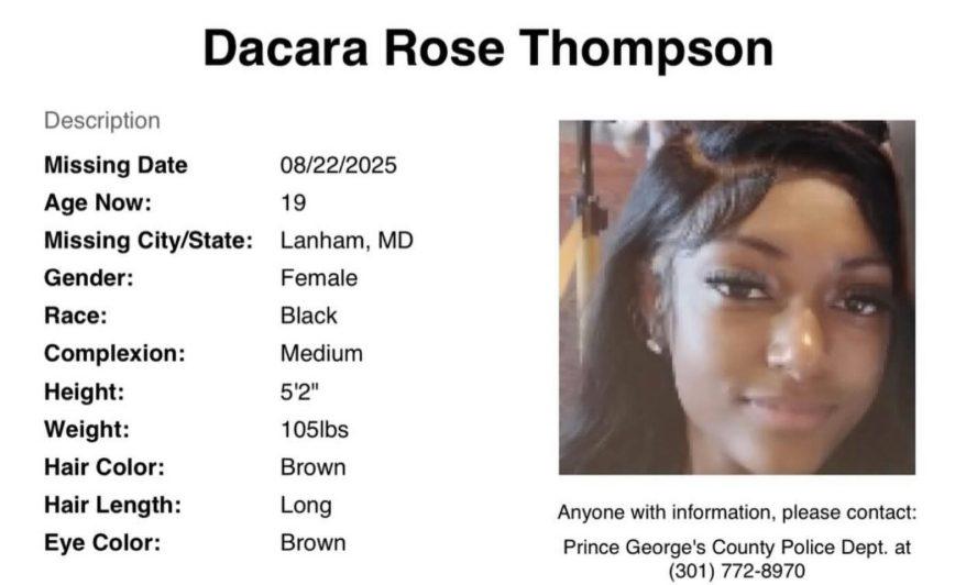 Dacara Thompson missing person's poster.