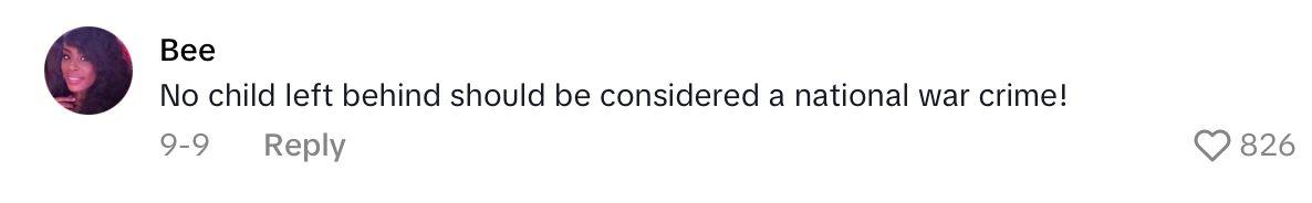 Comment on video of woman blaming No Child Left Behind for causing an education crisis.