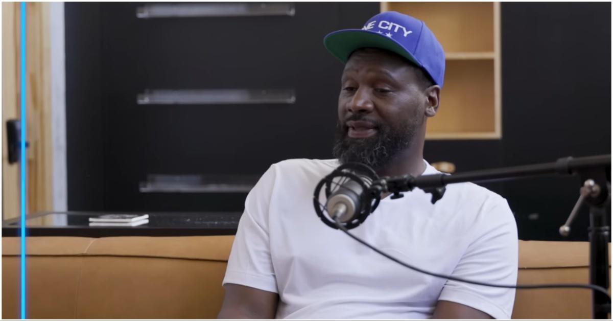 Tony Allen talking during a podcast