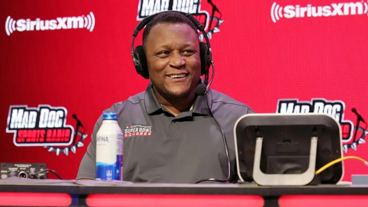 Barry Sanders speaks during an interview with SiriusXM at Super Bowl LVI on Feb. 10, 2022