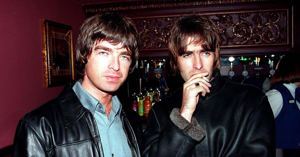 Liam and Noel Gallagher in leather jackets. 