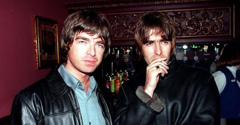 Liam and Noel Gallagher in leather jackets.