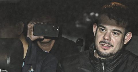 Joran van der Sloot being transferred in a police car from the Ancon I jail in Lima on June 8, 2023.