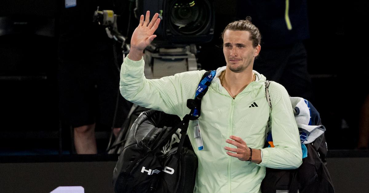 Alexander Zverev of Germany celebrates victory during the quarterfinals singles match against Carlos Alcaraz of Spain during day eleven of the 2024 Australian Open at Melbourne Park on January 24, 2024 in Melbourne, Australia