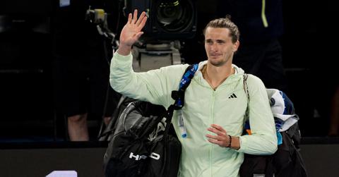 Alexander Zverev of Germany celebrates victory during the quarterfinals singles match against Carlos Alcaraz of Spain during day eleven of the 2024 Australian Open at Melbourne Park on January 24, 2024 in Melbourne, Australia