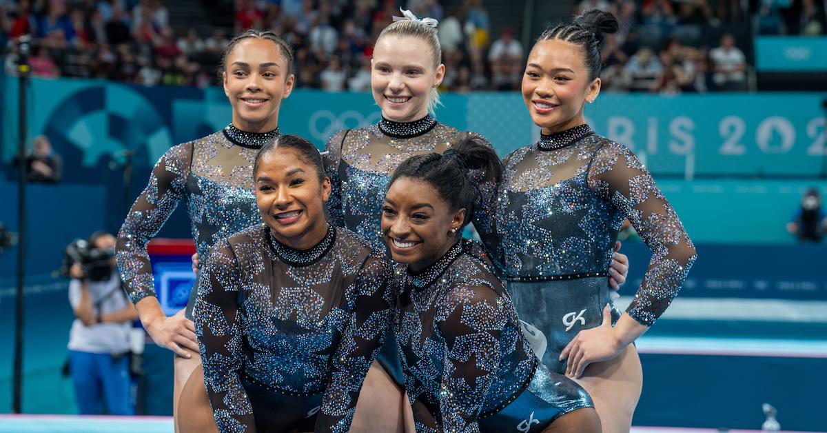  Team USA pose for a photo during the women's gymnastics at the Bercy Arena during the Paris 2024 Olympic Games in Paris, France on July 28, 2024