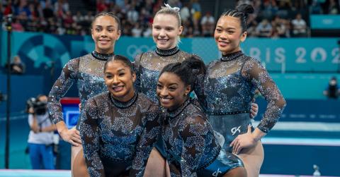 Team USA pose for a photo during the women's gymnastics at the Bercy Arena during the Paris 2024 Olympic Games in Paris, France on July 28, 2024
