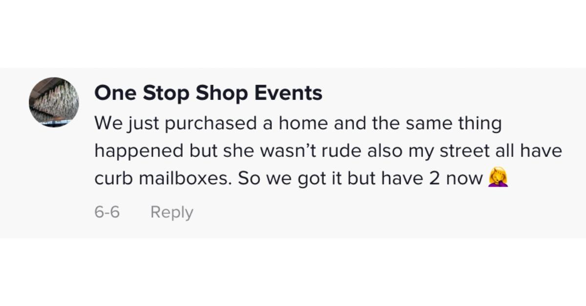 A TikTok comment sharing a similar mailbox experience