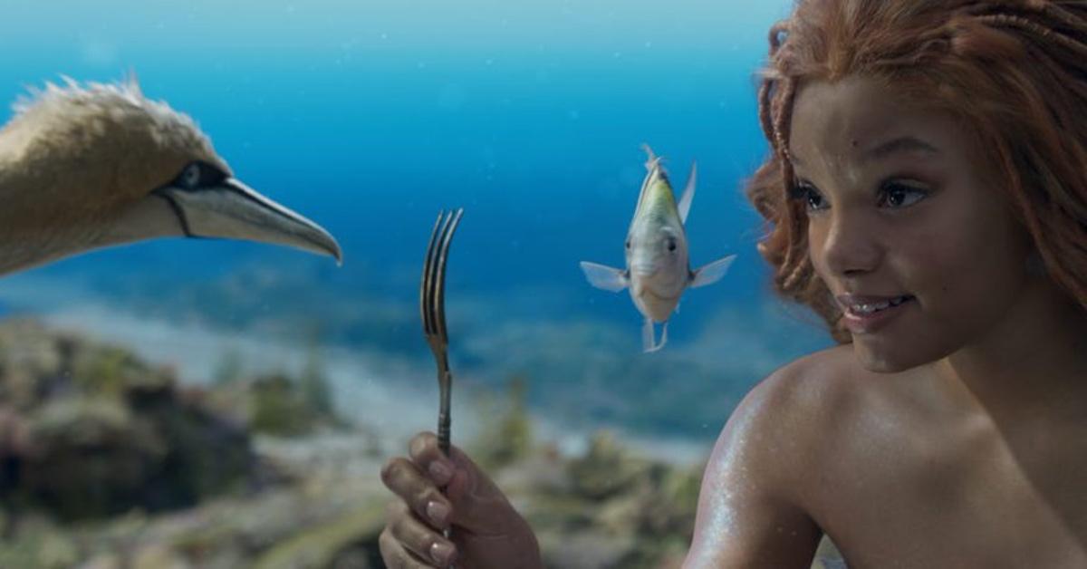 Scuttle and Ariel in an underwater scene from 'The Little Mermaid' (2023).