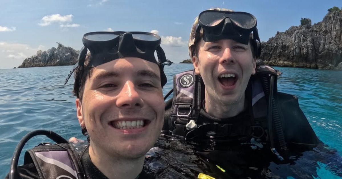 Dan and Phil scuba diving.