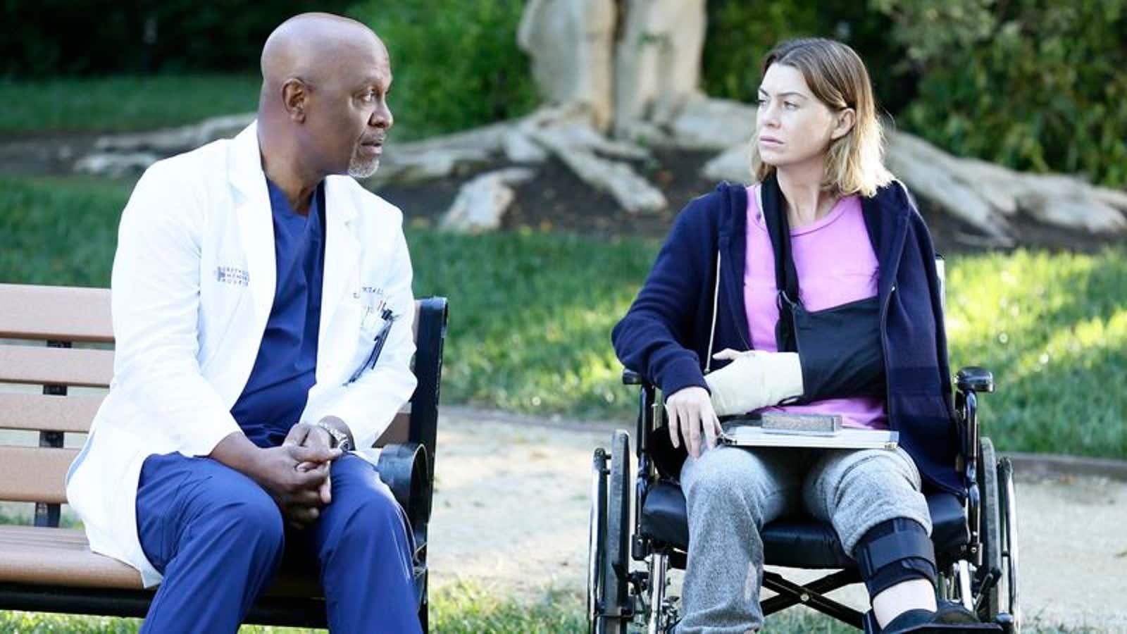 James Pickens Jr. as Dr. Richard Webber with Ellen Pompeo as Dr. Meredith Grey