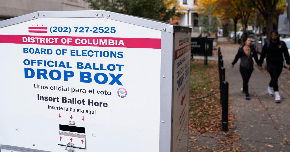 An official mail-in ballot box is seen in the Mount Pleasant neighborhood of Washington, D.C.