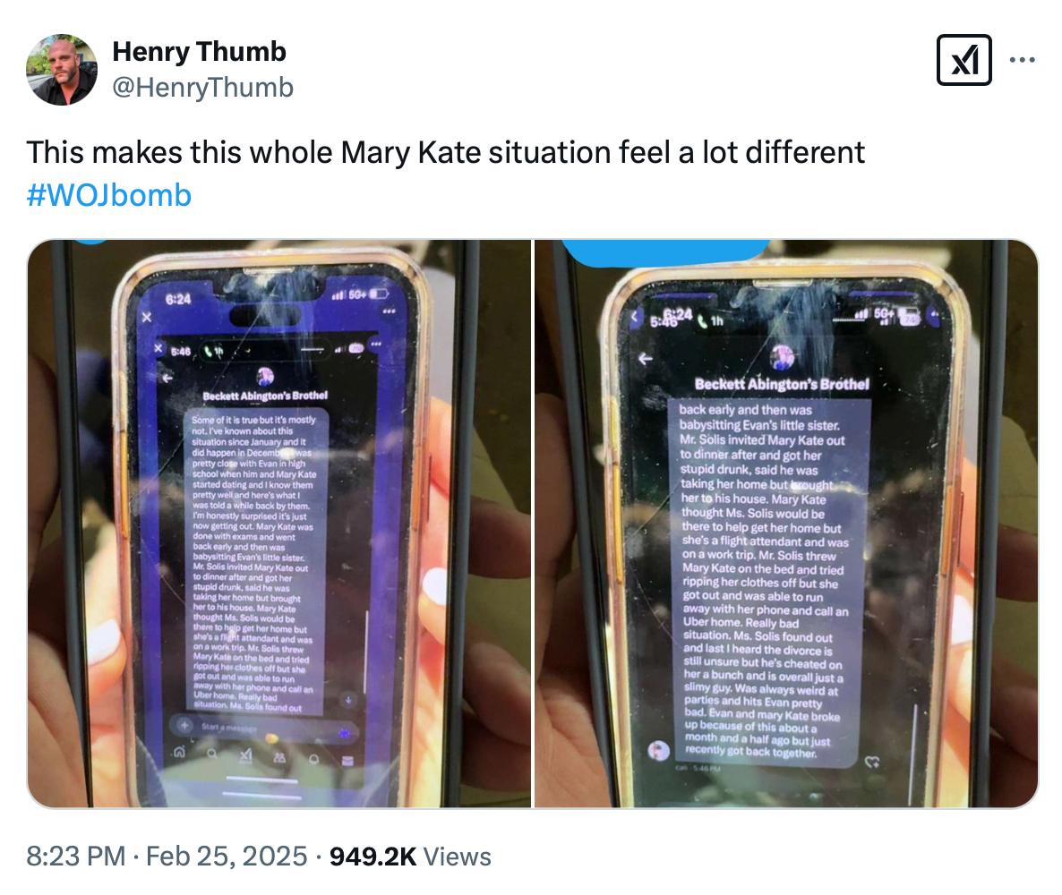 Screenshot addressing the Mary Kate Cornett drama online.