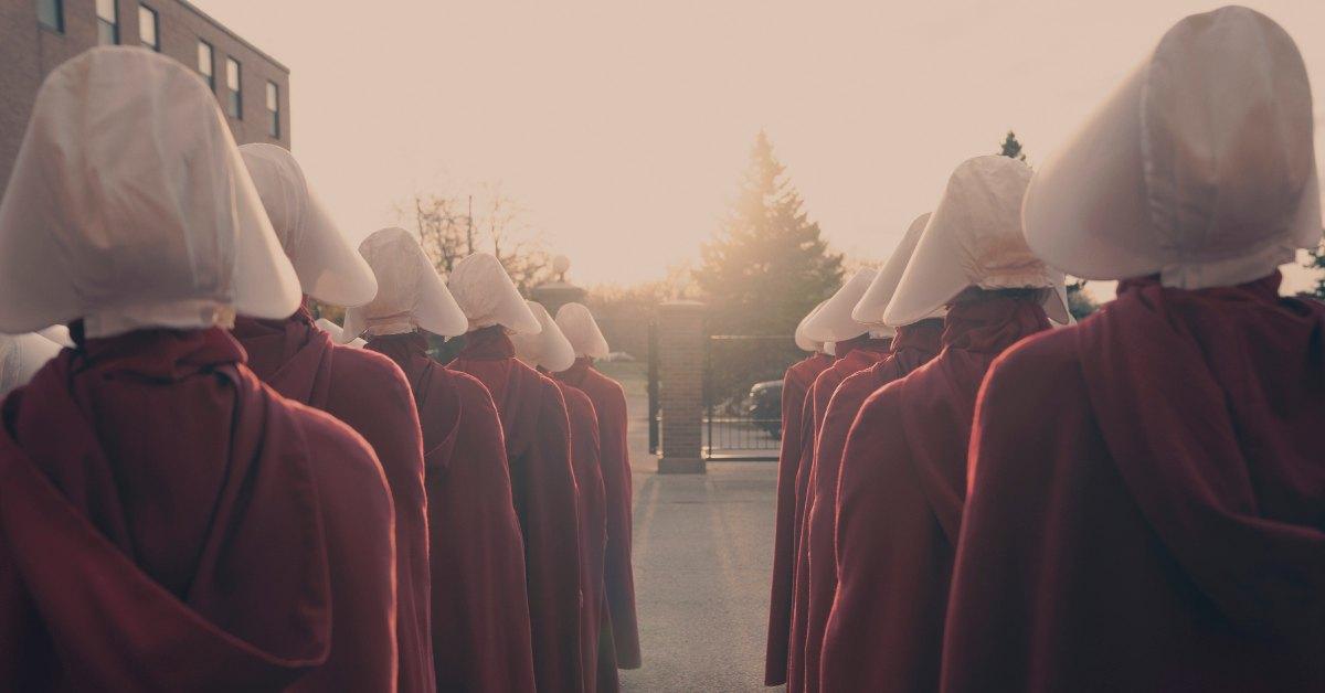 Handmaids lined up in 'The Handmaid's Tale'.