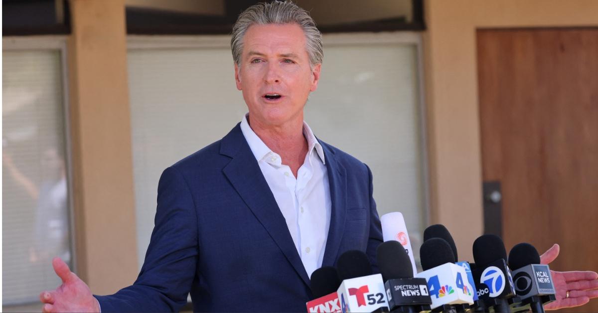 California Governor Gavin Newsom (D) holds a press conference to address Trump's illegal immigration raids in 2025.